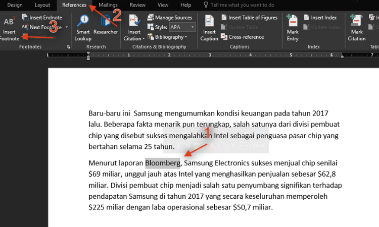 Membuat Catatan Kaki (Footnote) di Microsoft Word