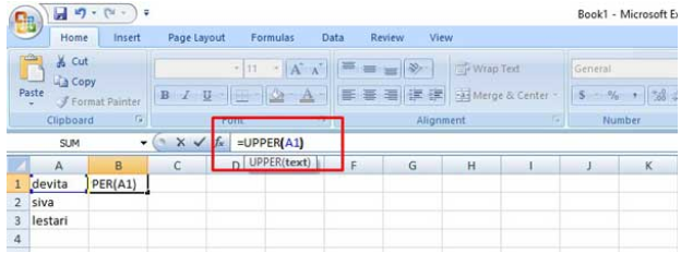 Menggunakan Fungsi Huruf Kapital di Excel
