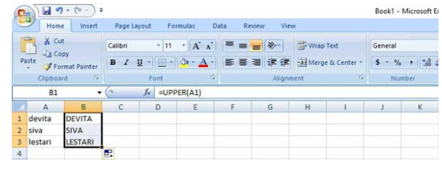 Menggunakan Fungsi Huruf Kapital di Excel
