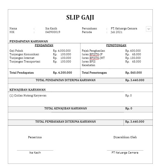 Contoh Slip Gaji Karyawan Excel - IMAGESEE